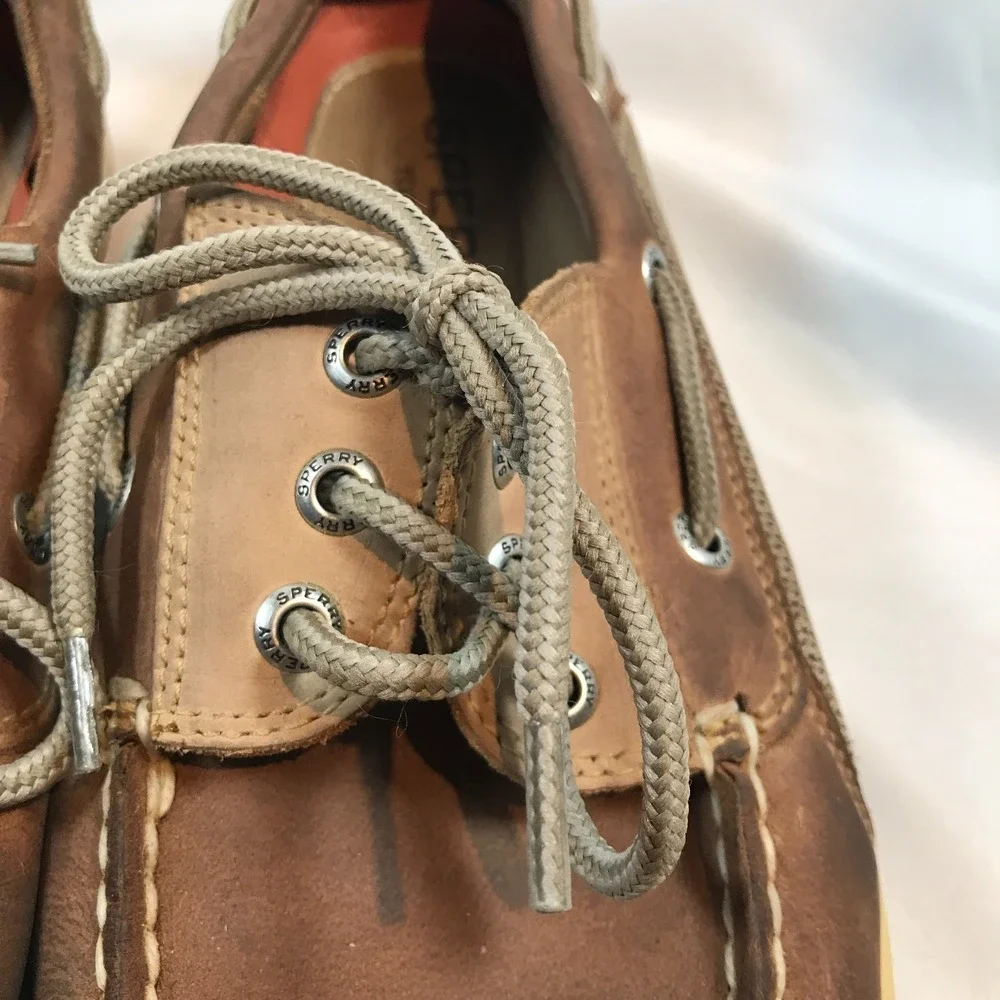 Sperry Top-Sider Billfish Boat 3-Eye Tan/Beige Leather Lace Up Shoes Mens 9.5‎ M